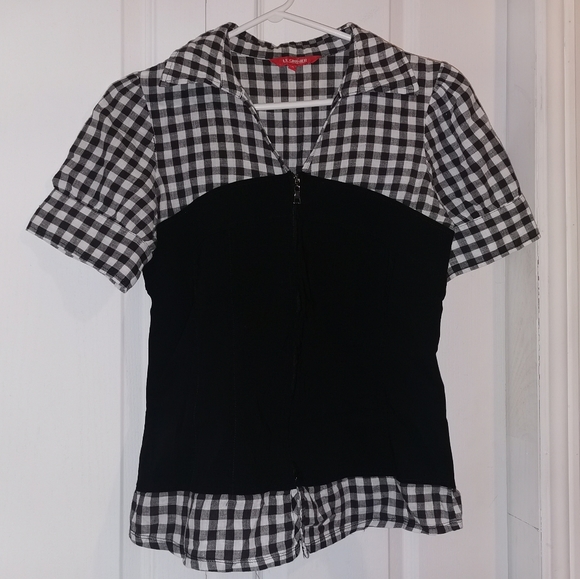 3/60$🧥 NWOT -Le Grenier -Blouse "corset" Plaid S - Picture 2 of 6